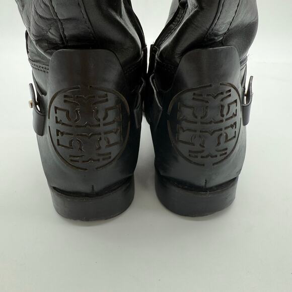 Tory Burch Colton Leather Equestrian Riding Knee High Zip Up Boots Black Size 8 - Picture 10 of 10